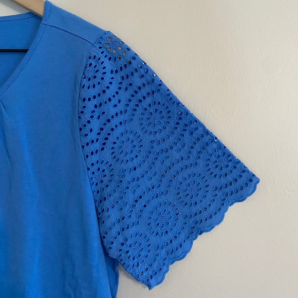 Banana Republic Eyelet-Sleeve T-shirt, Lapis Blue, Size Large. - Picture 5 of 6